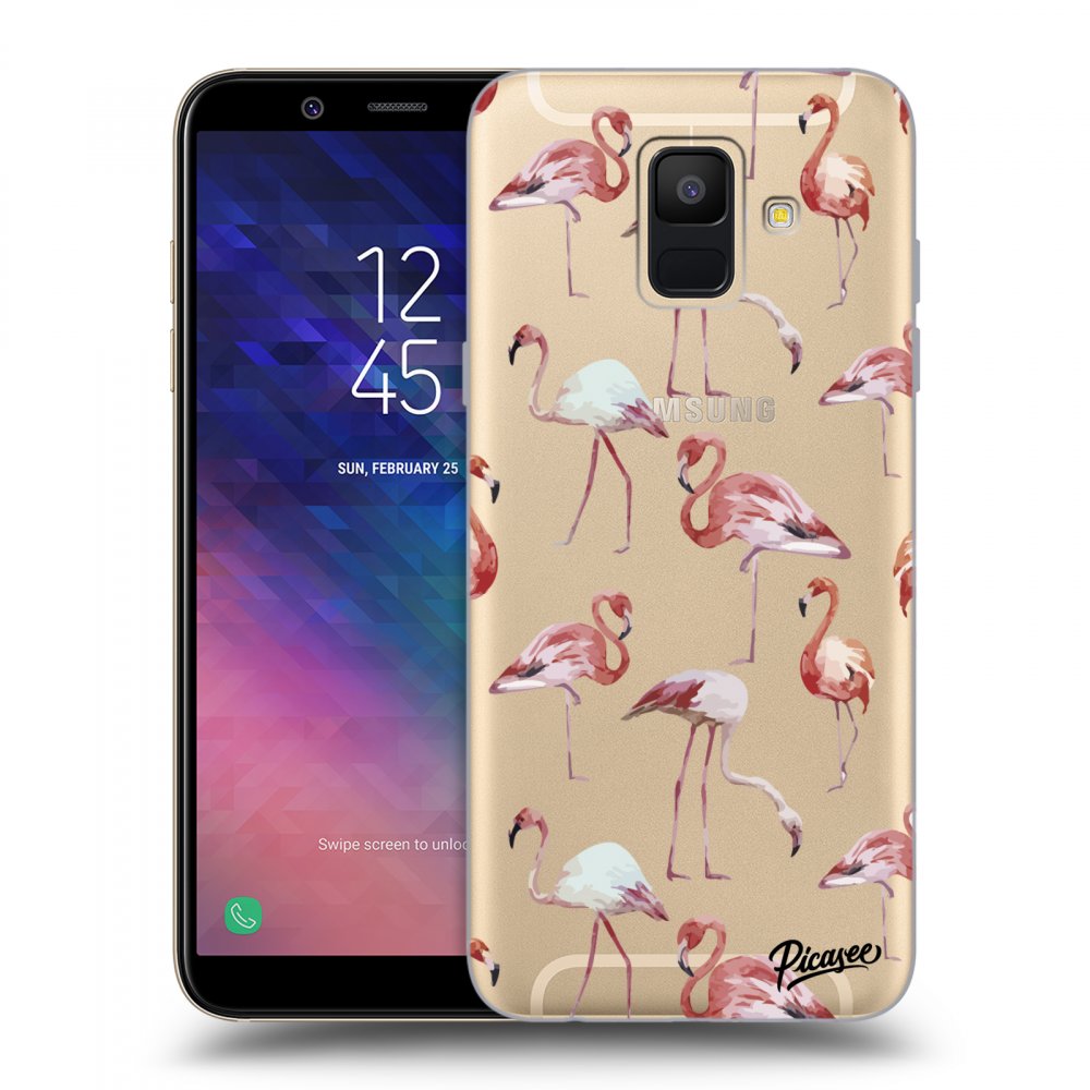 Picasee Samsung Galaxy A6 A600F Hülle - Transparentes Silikon - Flamingos