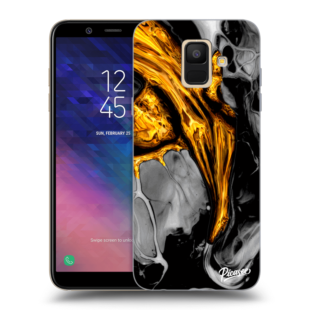 Picasee Samsung Galaxy A6 A600F Hülle - Transparentes Silikon - Black Gold