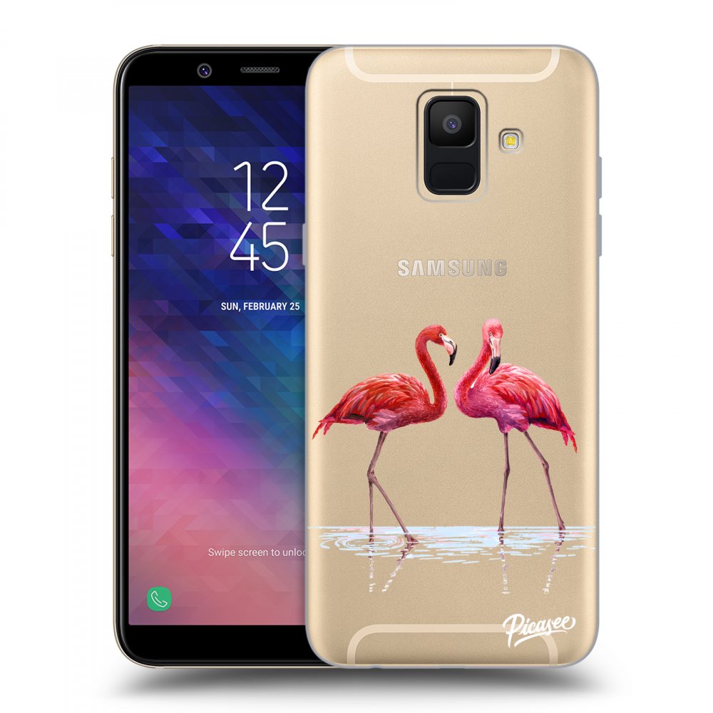 Picasee Samsung Galaxy A6 A600F Hülle - Transparentes Silikon - Flamingos couple