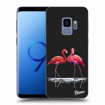 Picasee Samsung Galaxy S9 G960F Hülle - Schwarzes Silikon - Flamingos couple