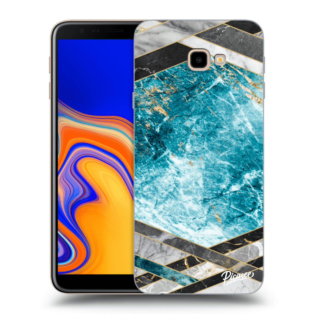 Picasee Samsung Galaxy J4+ J415F Hülle - Transparentes Silikon - Blue geometry