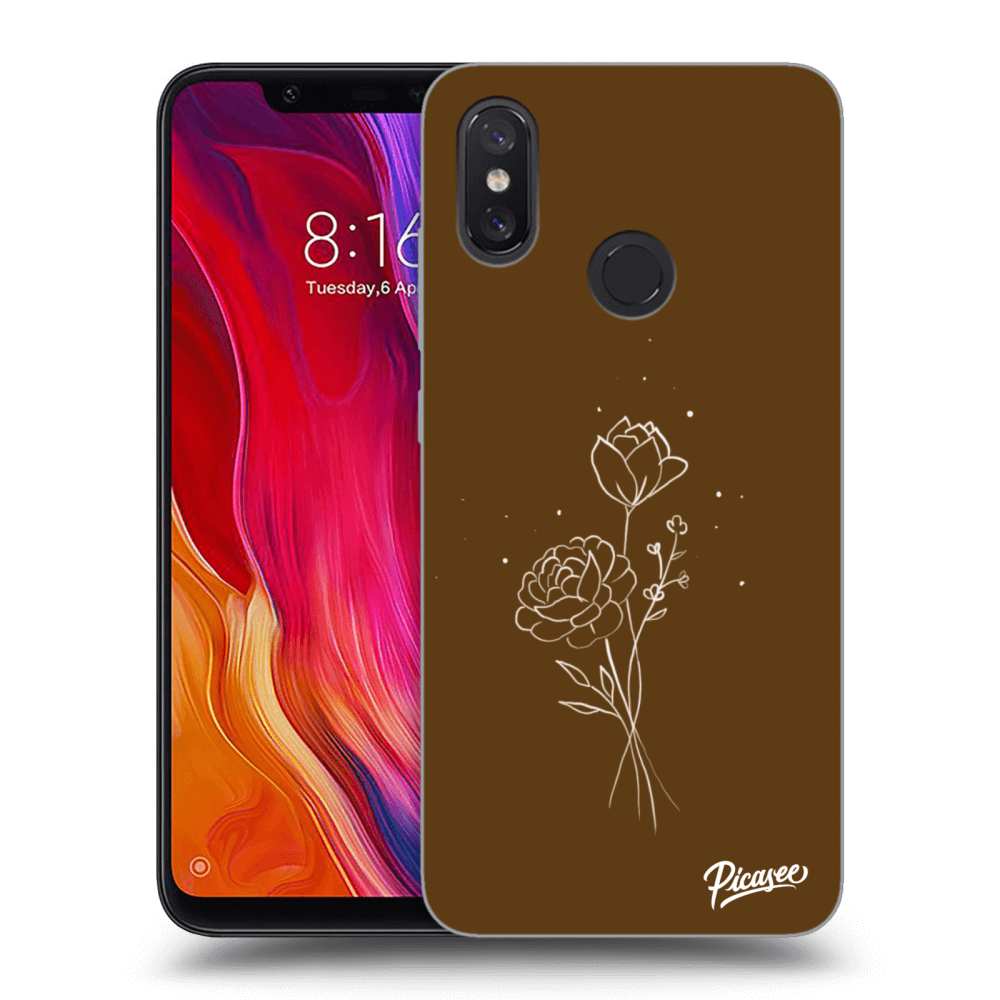 Picasee Xiaomi Mi 8 Hülle - Schwarzes Silikon - Brown flowers