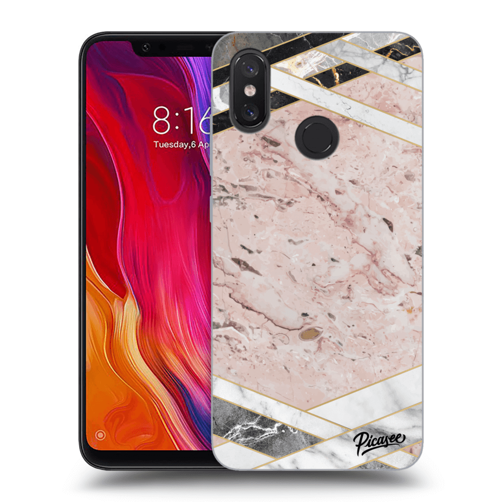 Picasee Xiaomi Mi 8 Hülle - Schwarzes Silikon - Pink geometry
