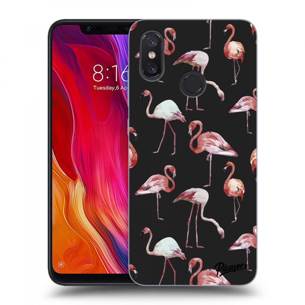 Picasee Xiaomi Mi 8 Hülle - Schwarzes Silikon - Flamingos