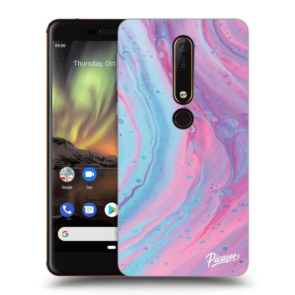 Picasee Nokia 6.1 Hülle - Transparentes Silikon - Pink liquid