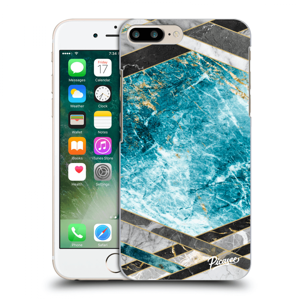 Picasee Apple iPhone 7 Plus Hülle - Schwarzes Silikon - Blue geometry