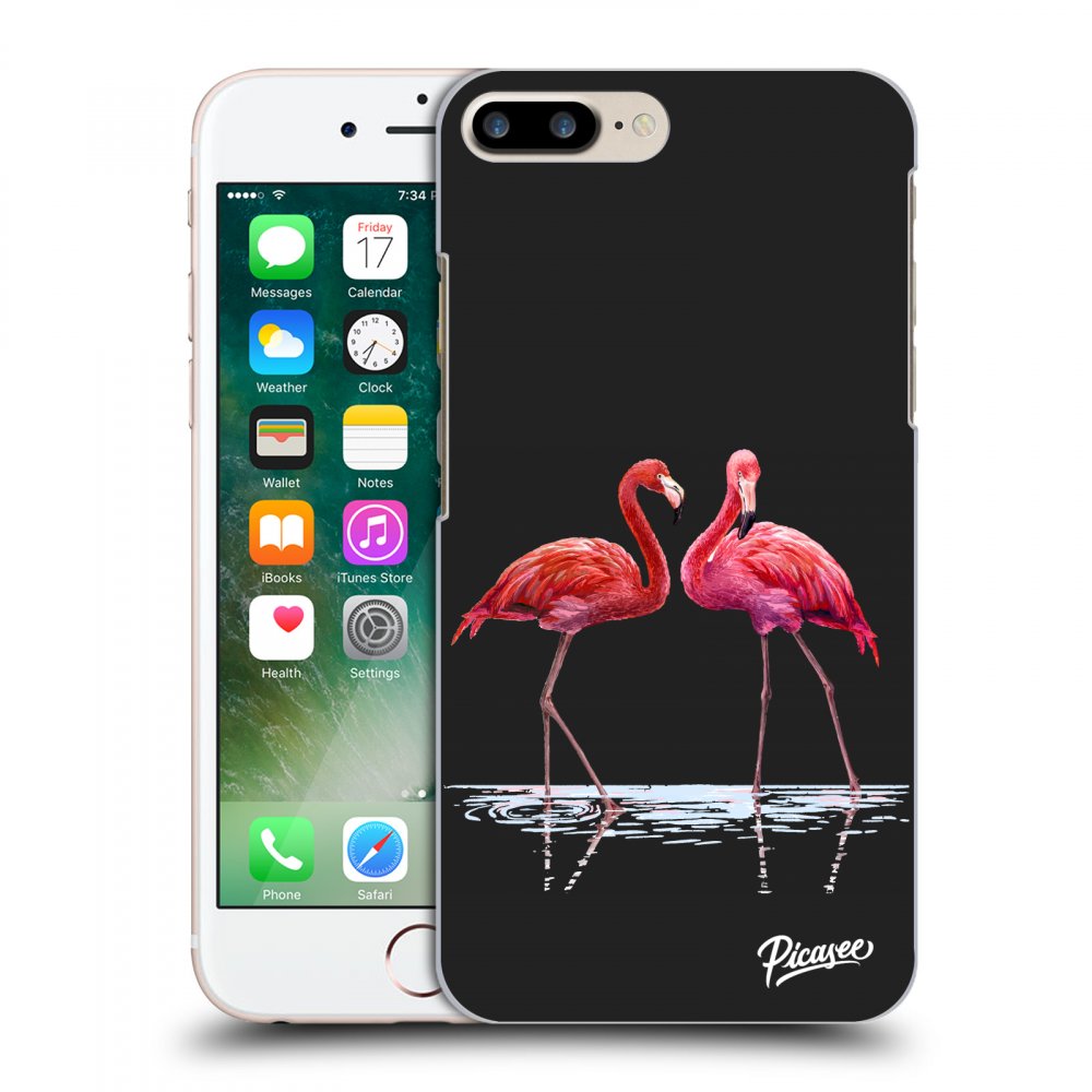 Picasee Apple iPhone 7 Plus Hülle - Schwarzes Silikon - Flamingos couple