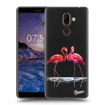 Picasee Nokia 7 Plus Hülle - Transparentes Silikon - Flamingos couple