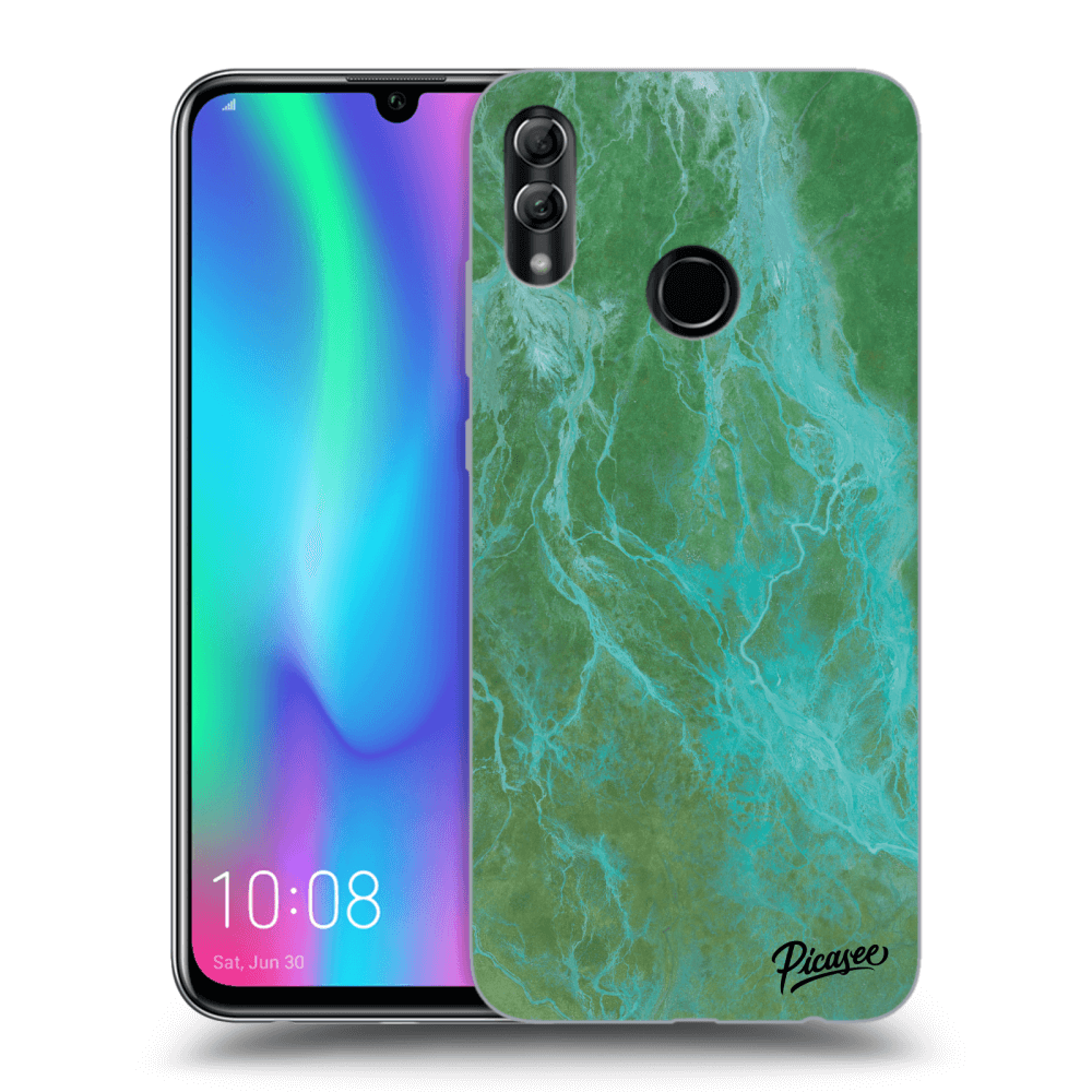 Picasee Honor 10 Lite Hülle - Schwarzes Silikon - Green marble