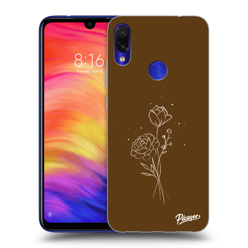 Picasee Xiaomi Redmi Note 7 Hülle - Schwarzes Silikon - Brown flowers