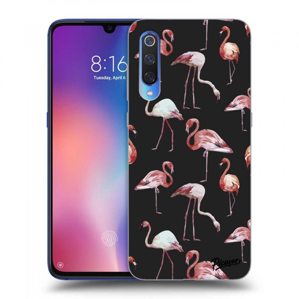 Picasee Xiaomi Mi 9 Hülle - Schwarzes Silikon - Flamingos