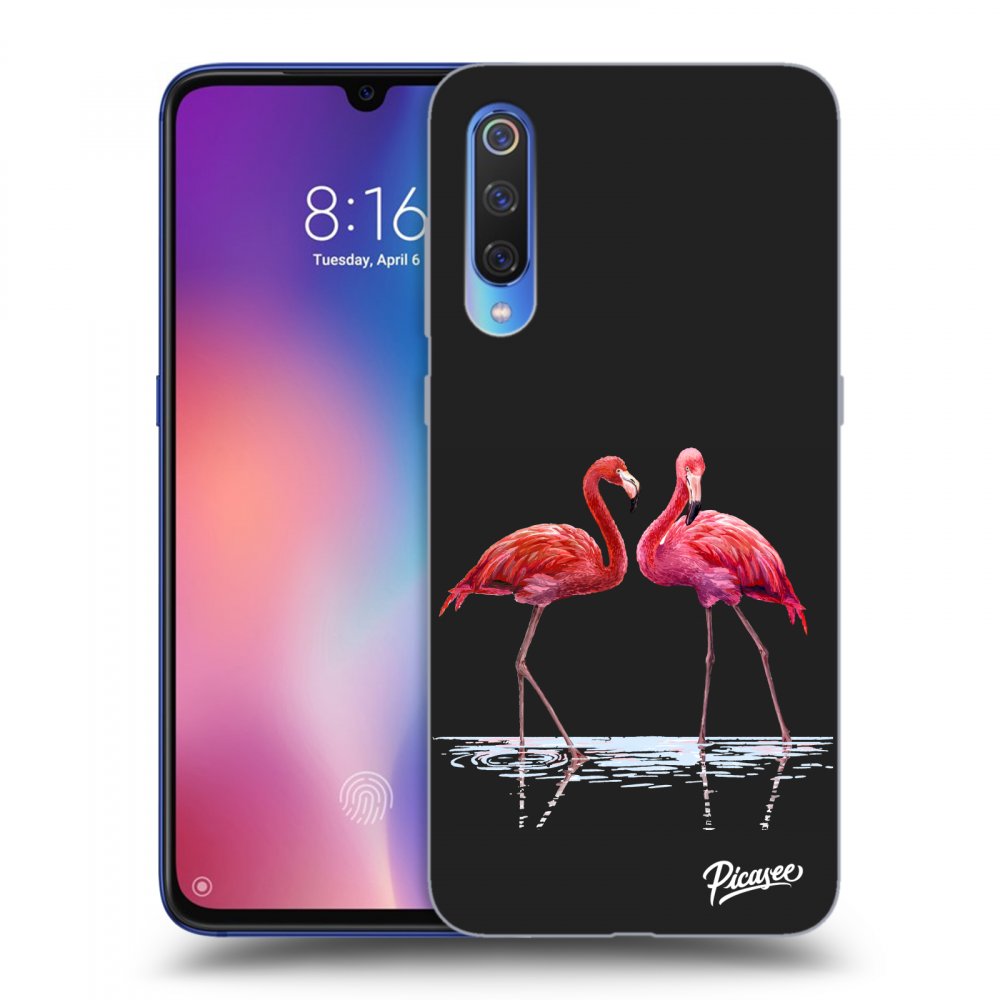 Picasee Xiaomi Mi 9 Hülle - Schwarzes Silikon - Flamingos couple
