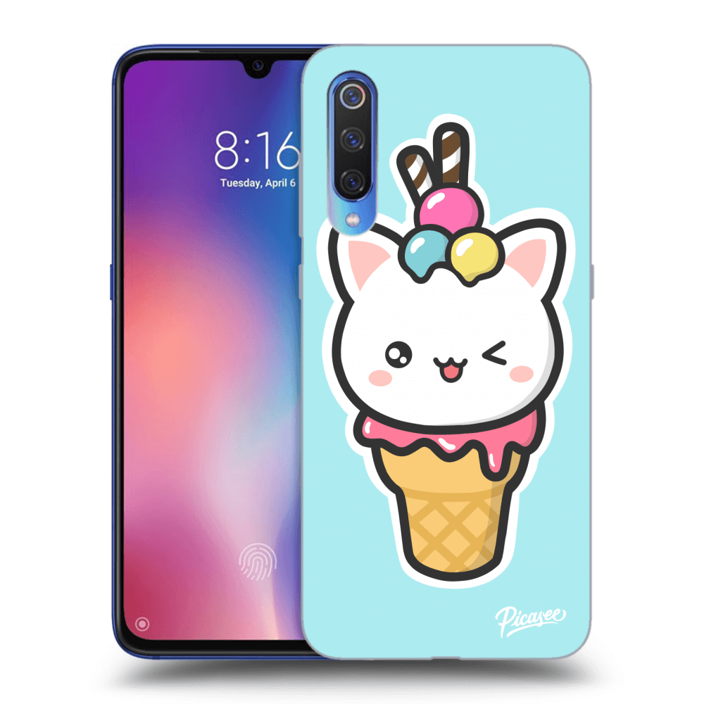 Picasee Xiaomi Mi 9 Hülle - Transparentes Silikon - Ice Cream Cat