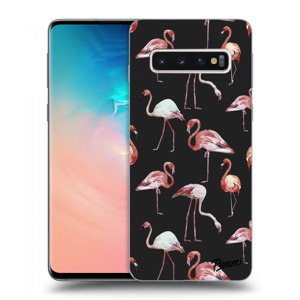 Picasee Samsung Galaxy S10 G973 Hülle - Schwarzes Silikon - Flamingos