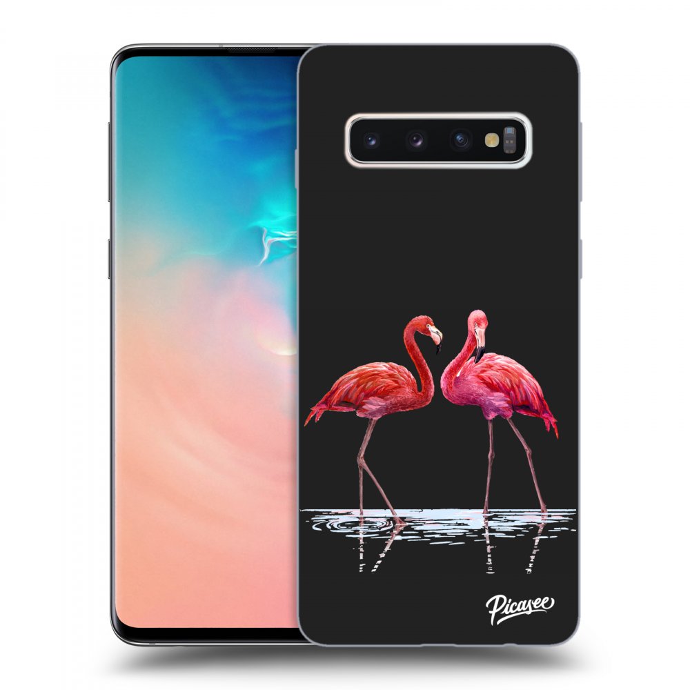 Picasee Samsung Galaxy S10 G973 Hülle - Schwarzes Silikon - Flamingos couple