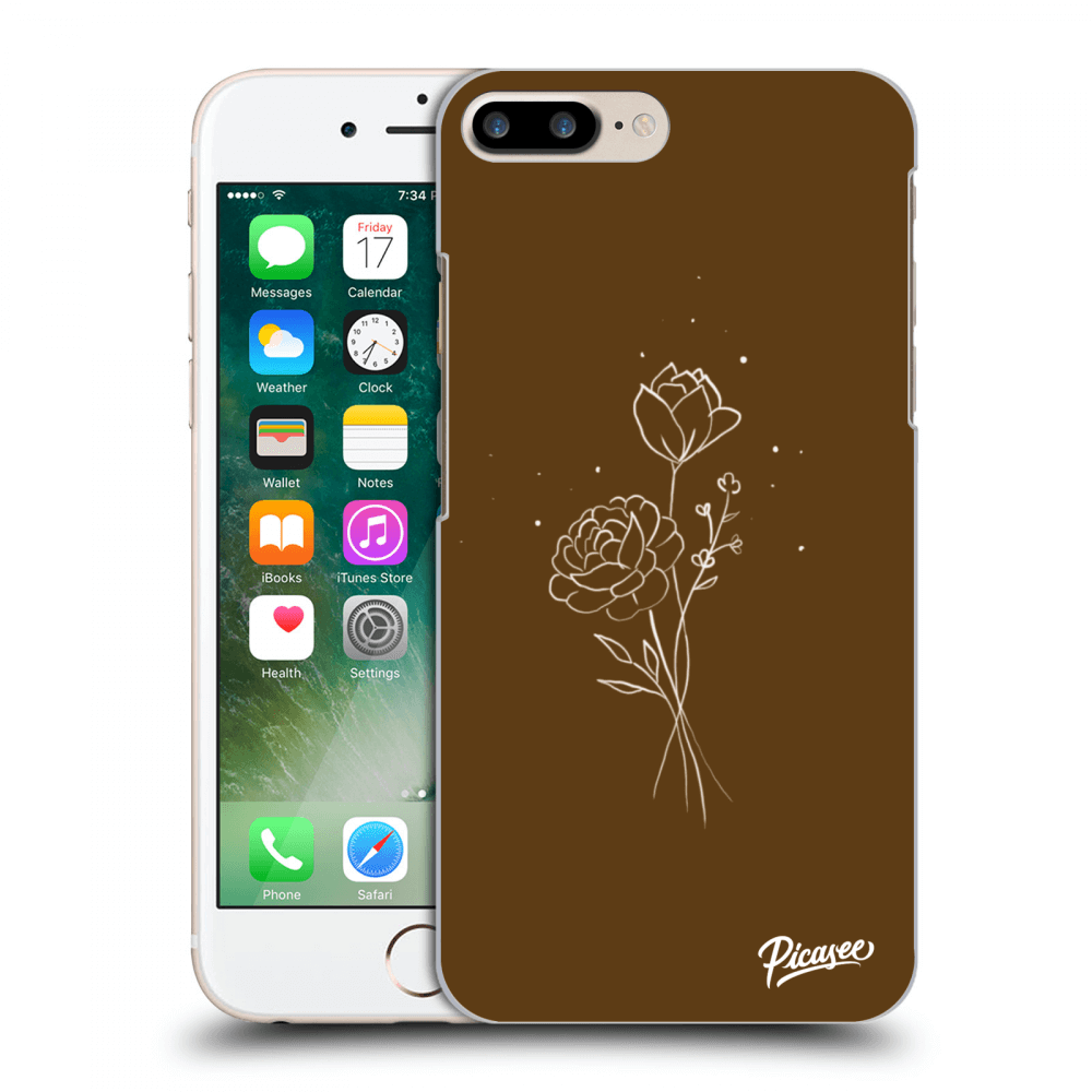 Picasee Apple iPhone 8 Plus Hülle - Schwarzes Silikon - Brown flowers