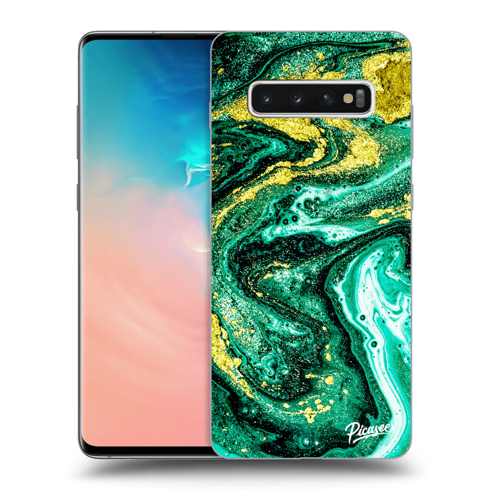 Picasee Samsung Galaxy S10 Plus G975 Hülle - Transparentes Silikon - Green Gold