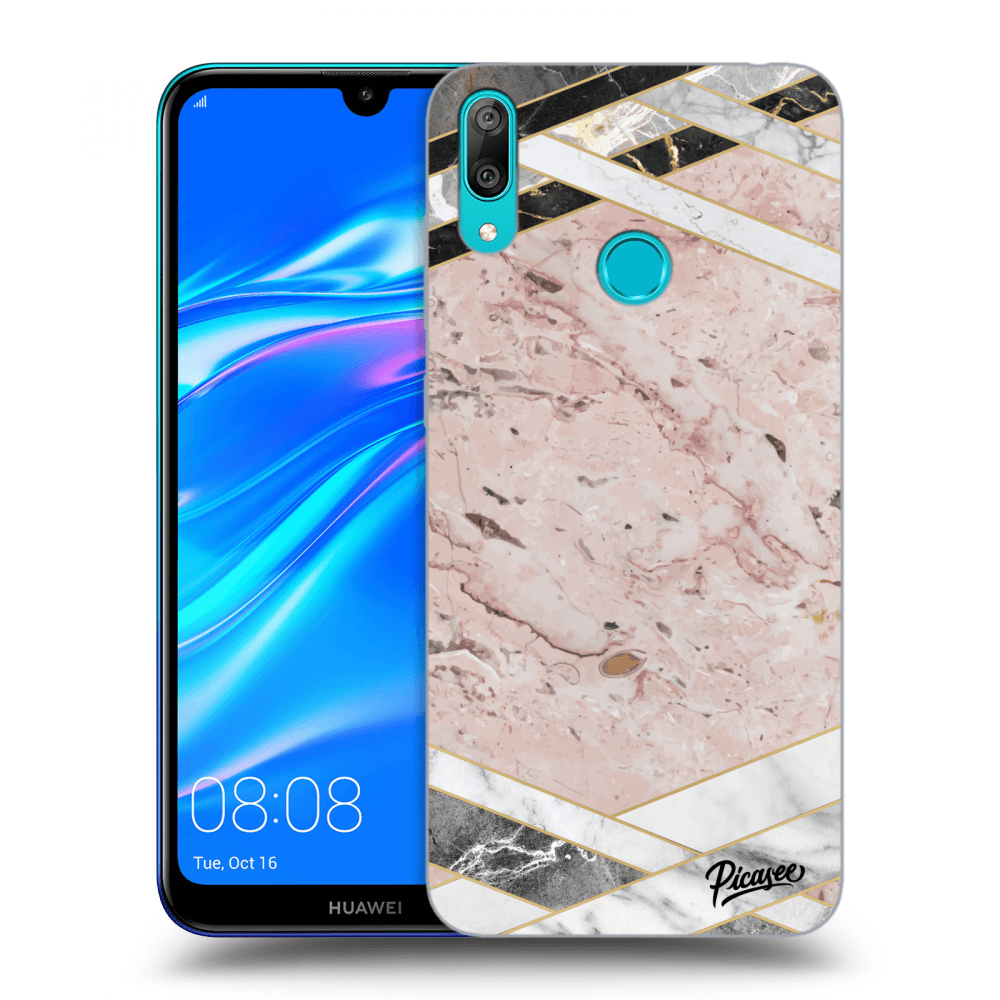 Picasee Huawei Y7 2019 Hülle - Schwarzes Silikon - Pink geometry