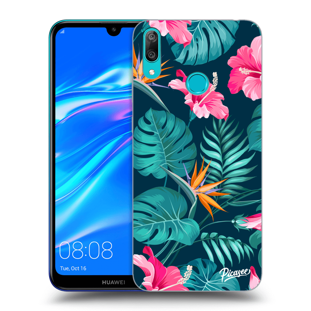 Picasee Huawei Y7 2019 Hülle - Transparentes Silikon - Pink Monstera