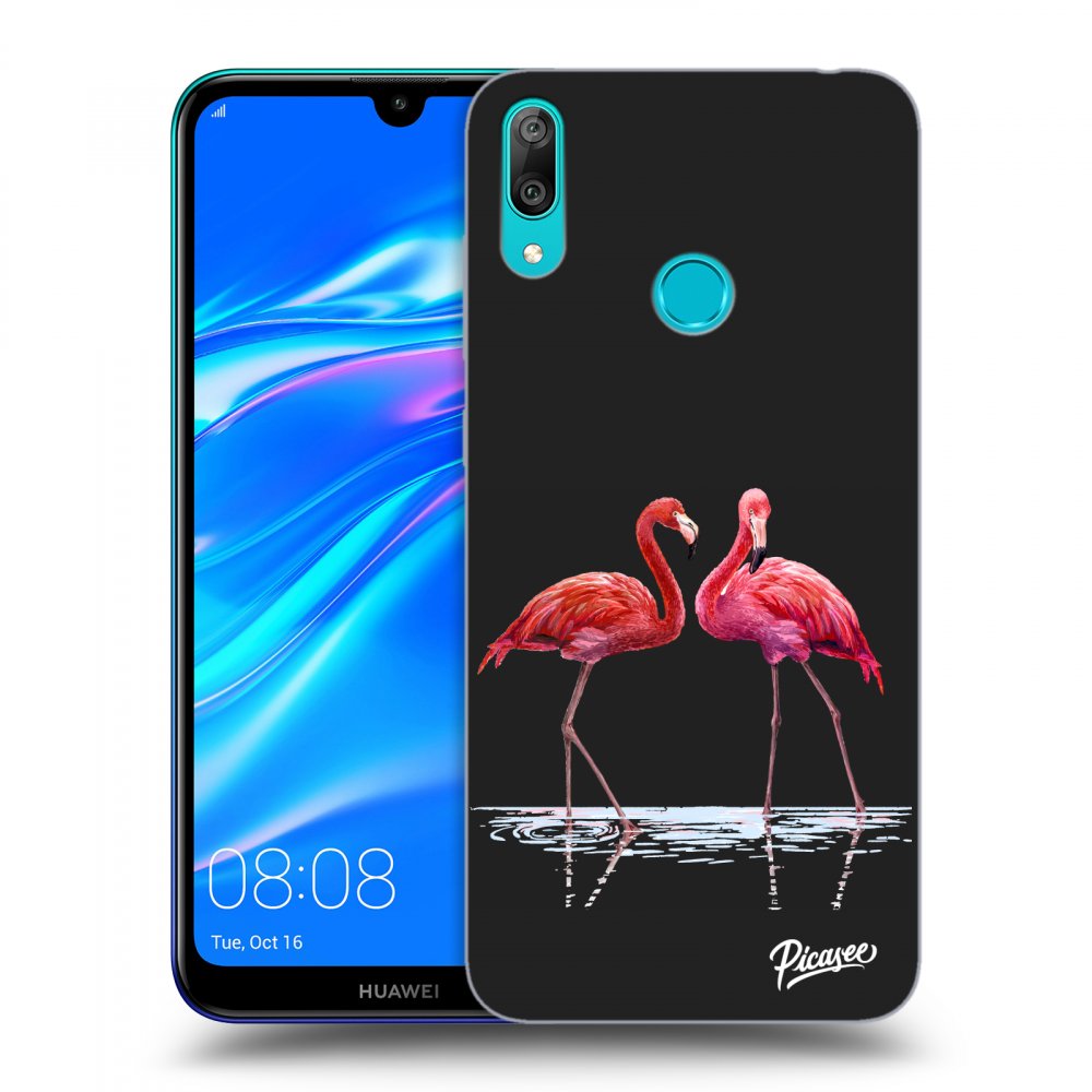 Picasee Huawei Y7 2019 Hülle - Schwarzes Silikon - Flamingos couple