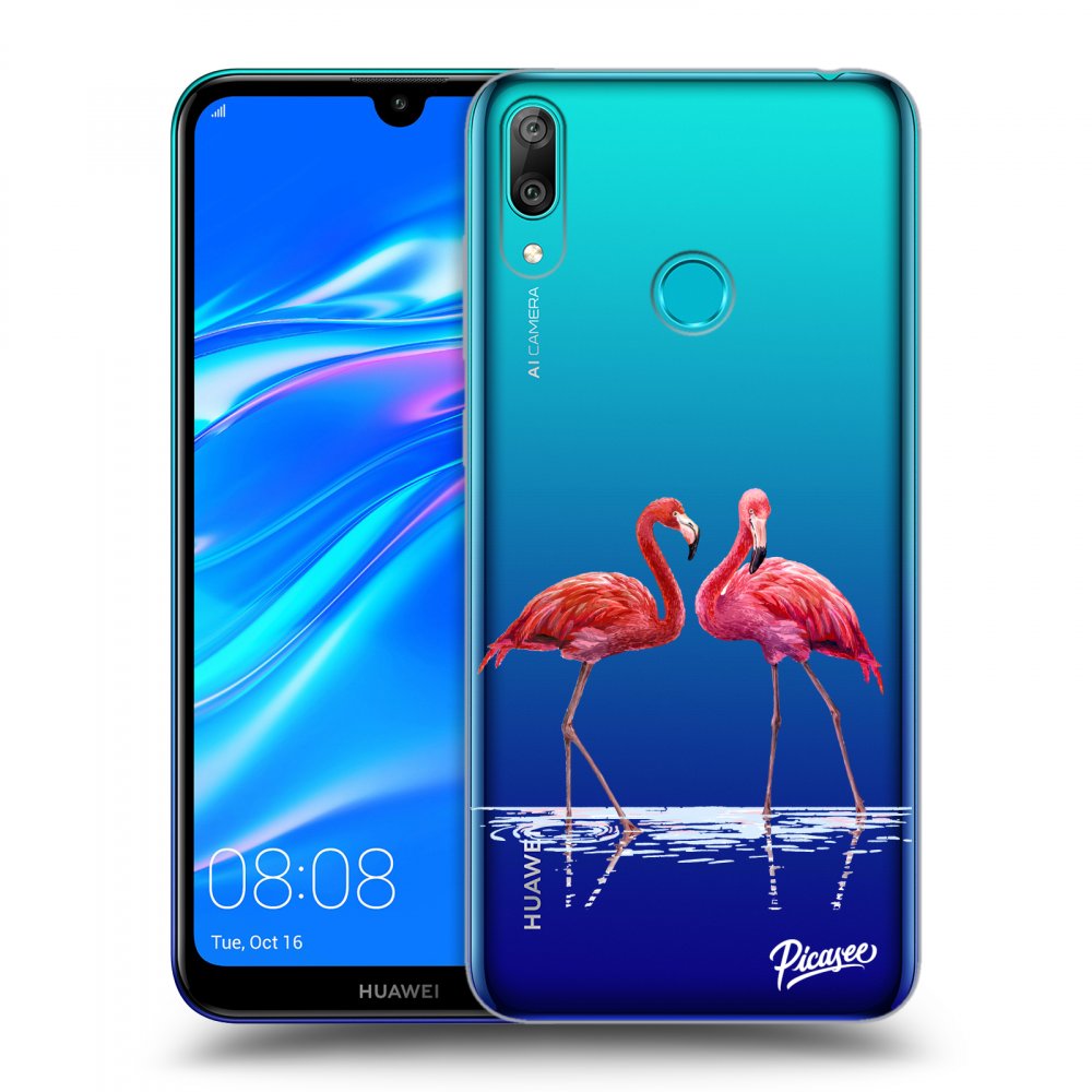 Picasee Huawei Y7 2019 Hülle - Transparentes Silikon - Flamingos couple