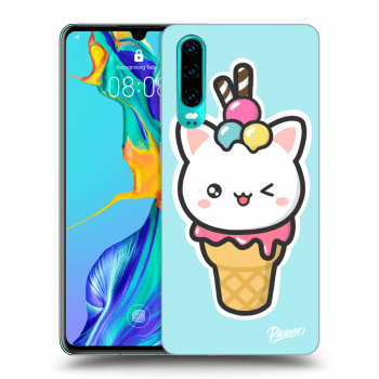 Picasee Huawei P30 Hülle - Schwarzes Silikon - Ice Cream Cat