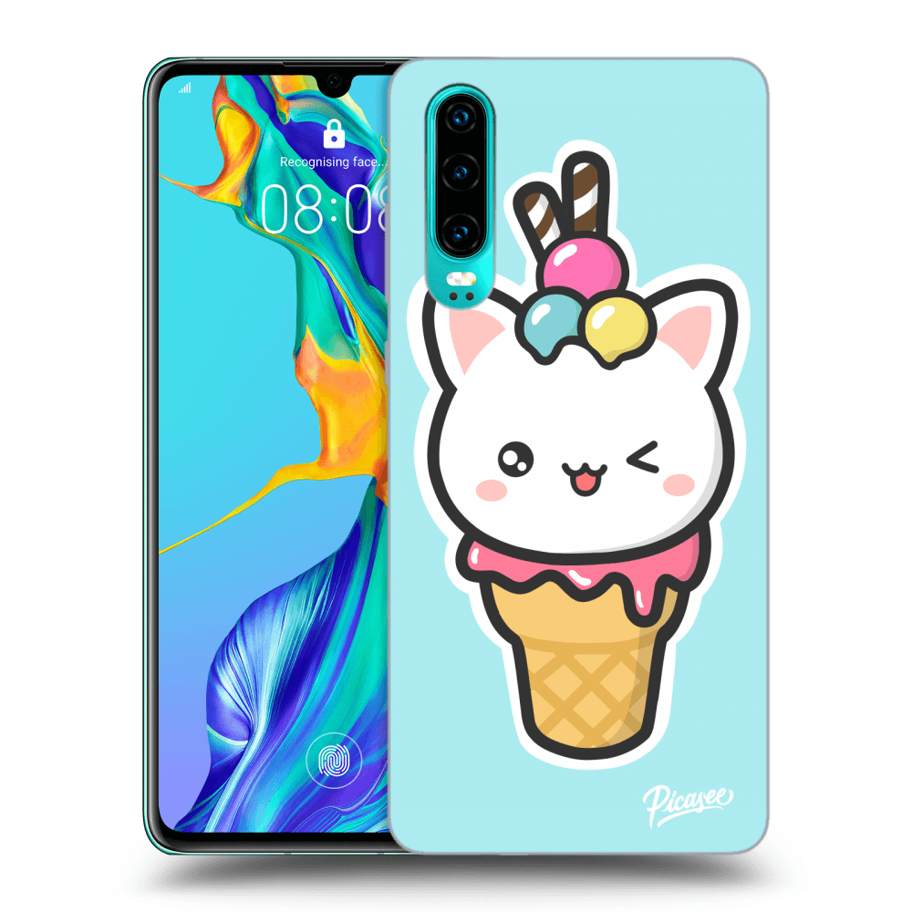 Picasee Huawei P30 Hülle - Transparentes Silikon - Ice Cream Cat