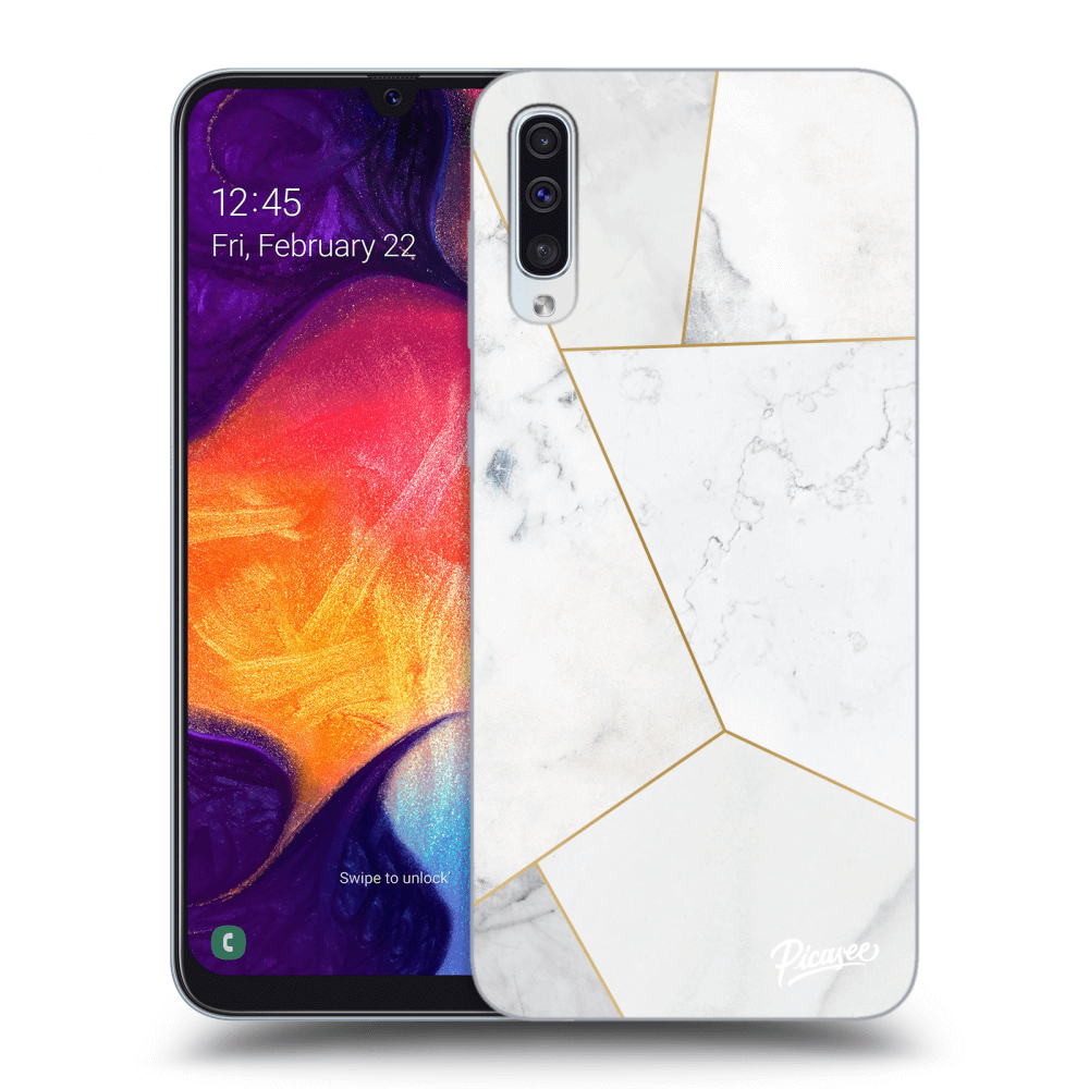 Picasee Samsung Galaxy A50 A505F Hülle - Schwarzes Silikon - White tile