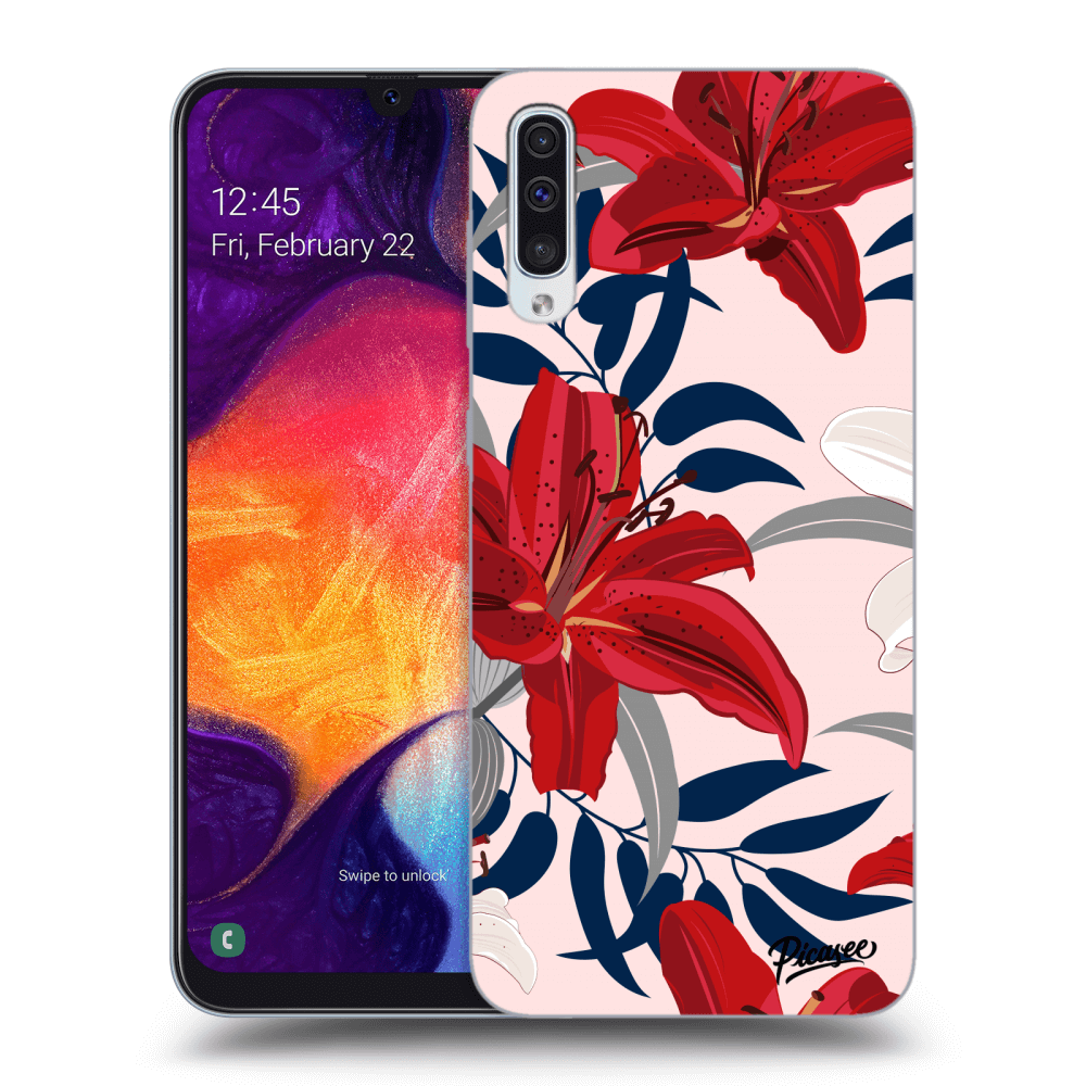 Picasee Samsung Galaxy A50 A505F Hülle - Schwarzes Silikon - Red Lily