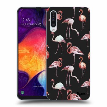 Picasee Samsung Galaxy A50 A505F Hülle - Schwarzes Silikon - Flamingos