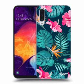 Picasee Samsung Galaxy A50 A505F Hülle - Schwarzes Silikon - Pink Monstera