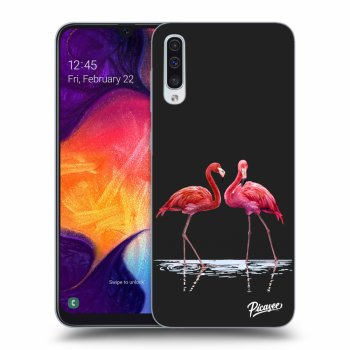 Picasee Samsung Galaxy A50 A505F Hülle - Schwarzes Silikon - Flamingos couple