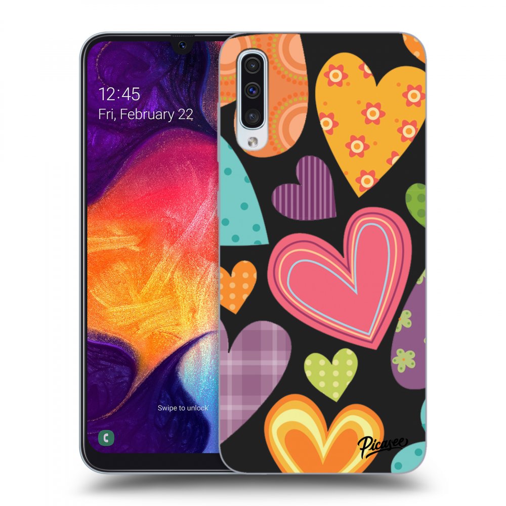 Picasee Samsung Galaxy A50 A505F Hülle - Schwarzes Silikon - Colored heart