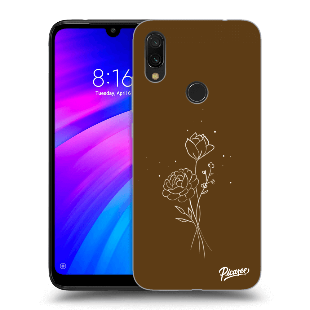 Picasee Xiaomi Redmi 7 Hülle - Schwarzes Silikon - Brown flowers