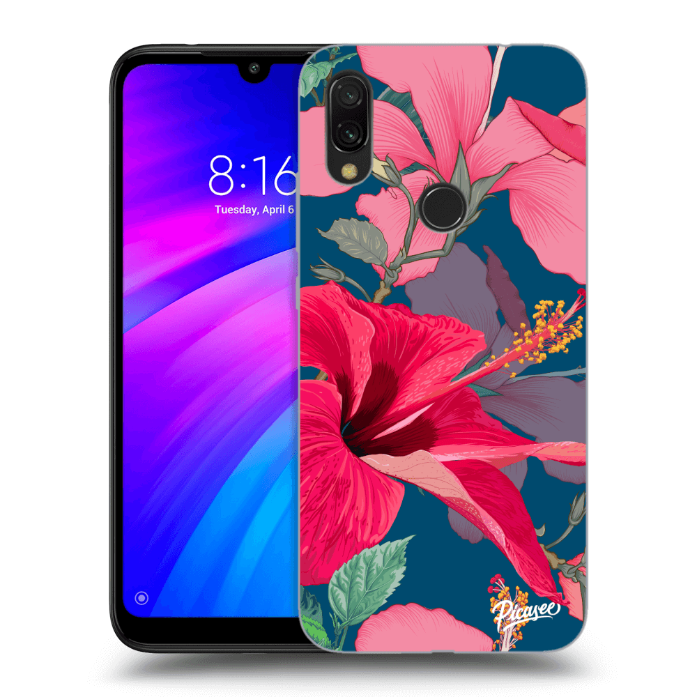 Picasee Xiaomi Redmi 7 Hülle - Schwarzes Silikon - Hibiscus