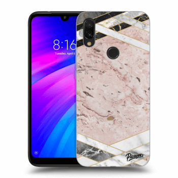 Picasee Xiaomi Redmi 7 Hülle - Schwarzes Silikon - Pink geometry