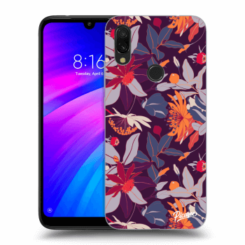 Picasee Xiaomi Redmi 7 Hülle - Schwarzes Silikon - Purple Leaf
