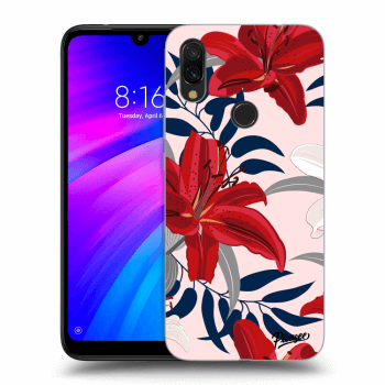 Picasee Xiaomi Redmi 7 Hülle - Schwarzes Silikon - Red Lily