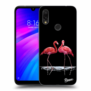 Picasee Xiaomi Redmi 7 Hülle - Schwarzes Silikon - Flamingos couple