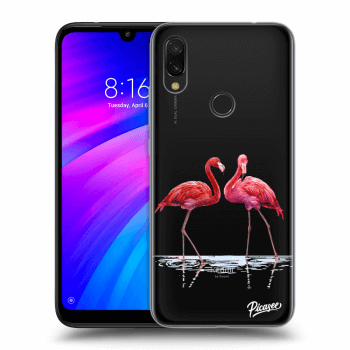 Picasee Xiaomi Redmi 7 Hülle - Transparentes Silikon - Flamingos couple