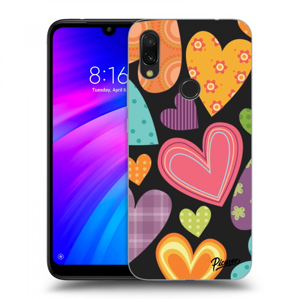 Picasee Xiaomi Redmi 7 Hülle - Schwarzes Silikon - Colored heart