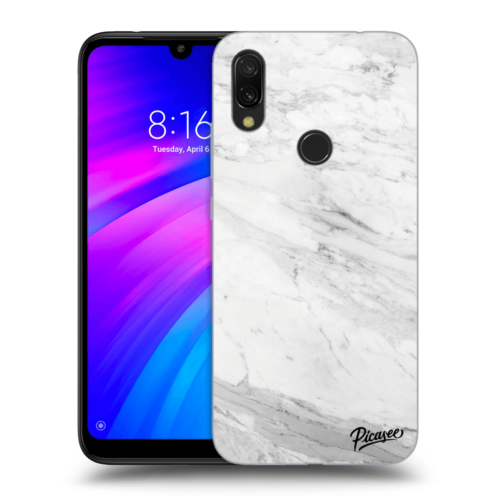 Picasee Xiaomi Redmi 7 Hülle - Schwarzes Silikon - White marble