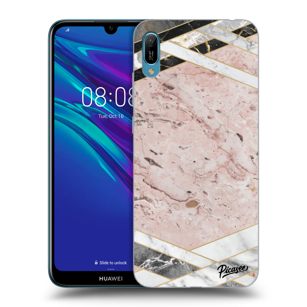 Picasee Huawei Y6 2019 Hülle - Schwarzes Silikon - Pink geometry