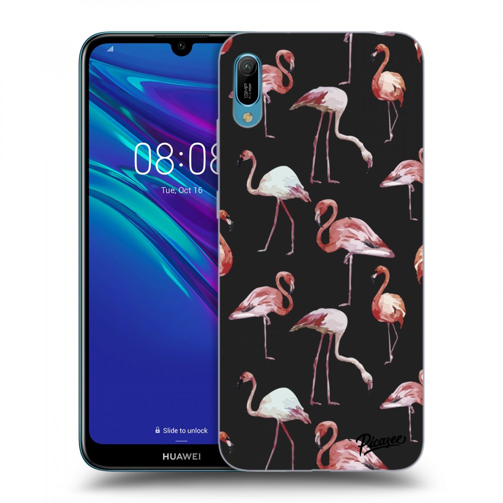 Picasee Huawei Y6 2019 Hülle - Schwarzes Silikon - Flamingos