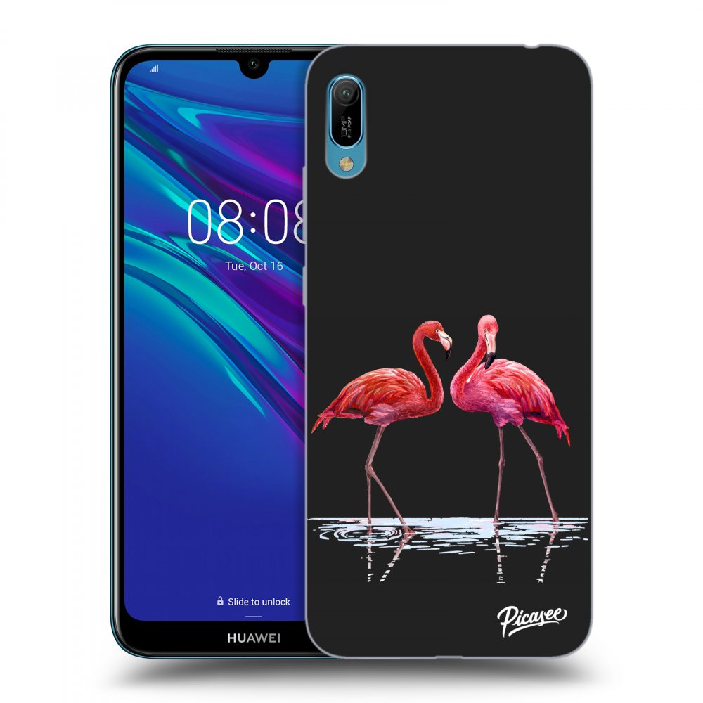 Picasee Huawei Y6 2019 Hülle - Schwarzes Silikon - Flamingos couple