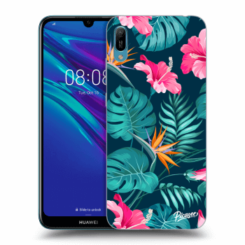 Picasee Huawei Y6 2019 Hülle - Schwarzes Silikon - Pink Monstera