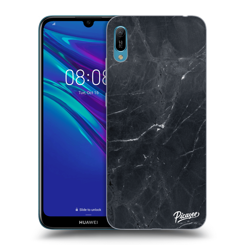 Picasee Huawei Y6 2019 Hülle - Schwarzes Silikon - Black marble