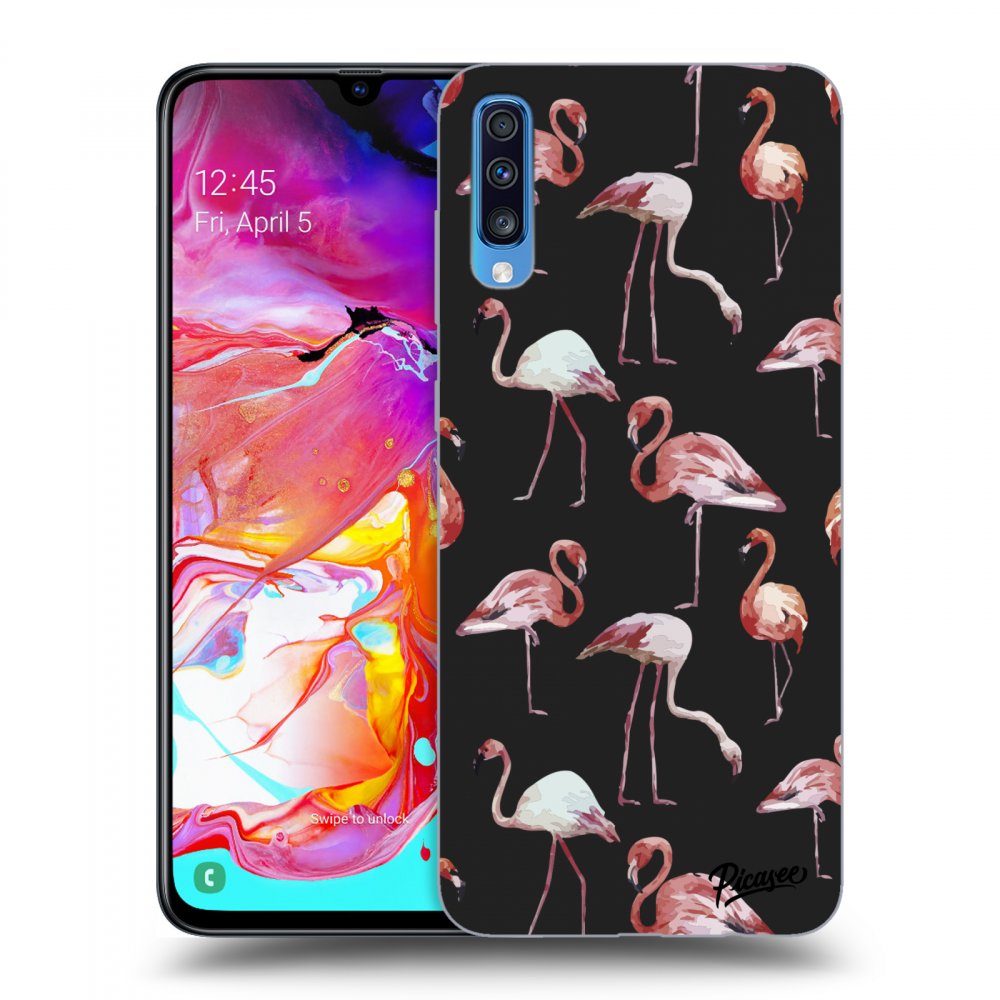 Picasee Samsung Galaxy A70 A705F Hülle - Schwarzes Silikon - Flamingos