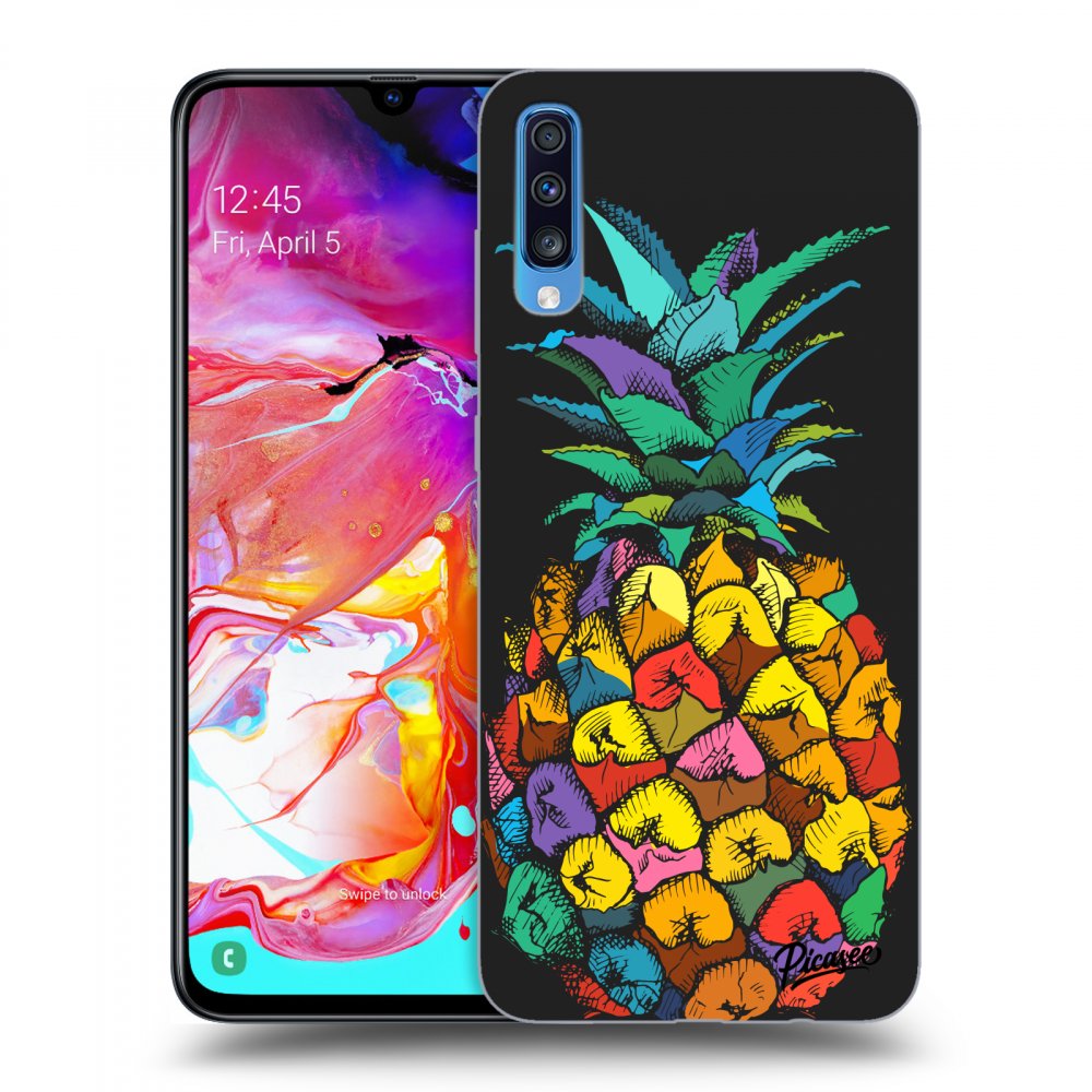 Picasee Samsung Galaxy A70 A705F Hülle - Schwarzes Silikon - Pineapple
