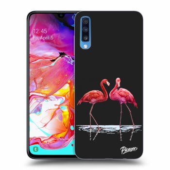 Picasee Samsung Galaxy A70 A705F Hülle - Schwarzes Silikon - Flamingos couple